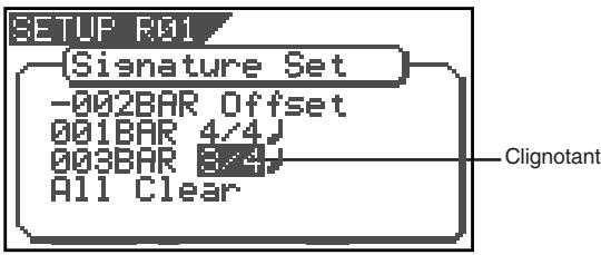SETUP R01 {Signature Set} -002BAR Offset 001BAR 4/4J 003BAR 8/4J All Clear Clignotant