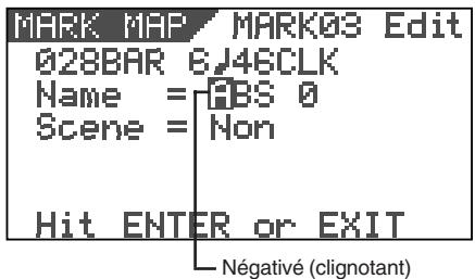 MARK MAP MARK03 Edit 028BAR 6J46CLK Name = ABS 0 Scene = Non Hit ENTER or EXIT Négativé (clignotant)