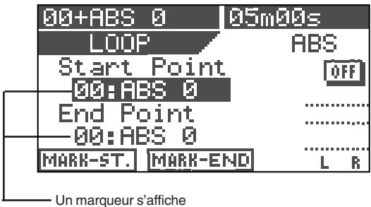 00+ABS 0 LOOP Start Point 00:ABS 0 End Point 00:ABS 0 MARK-ST. MARK-END L R Un marqueur s'affiche
