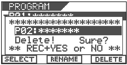 PROGRAM P02:****** ************ P02:***** Delete! Sure? ** REC+YES or NO ** SELECT RENAME DELETE