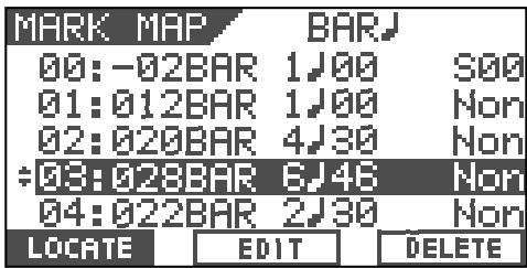 MARK MAP BAR 00: -02BAR 1J00 S00 01: 012BAR 1J00 Non 02: 020BAR 4J30 Non ÷03: 028BAR 6J46 Non 04: 022BAR 2J30 Non LOCATE EDIT DELETE