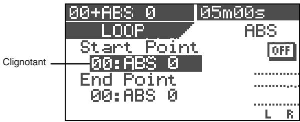00+ABS 0 05m00s LOOP Start Point ABS Clignotant 00:ABS 0 End Point 00:ABS 0 OFF L R