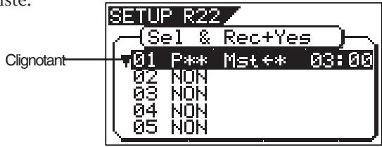 SETUP R22 {Sel & Rec+Yes} Clignotant 01 P** Mst←* 03:00 02 NON 03 NON 04 NON 05 NON