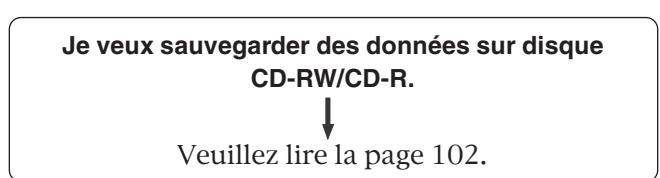 Je veux sauvegarder des données sur disque CD-RW/CD-R. ↓ Veuillez lire la page 102.