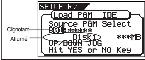 SETUP R21 Load PGM IDE Source PGM Select E01:**** Disk1 UP/DOWN JOG Hit YES or NO Key Cignotant Allumé