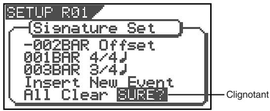 SETUP R01 (Signature Set) -002BAR Offset 001BAR 4/4J 003BAR 3/4J Insert New Event All Clear SURE? Clignotant