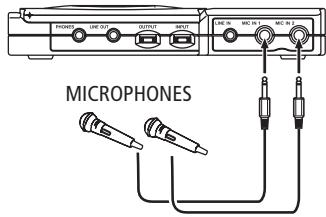 TASCAM CD-VT1MKII - Connecting a microphone (MIC IN 1/MIC IN2) - 1
