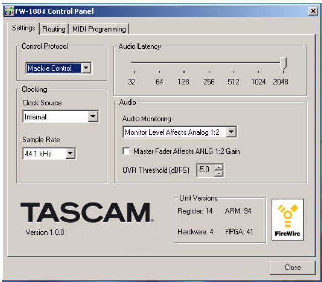 TASCAM FW-1884 - Dans le menu local control protocol sélectionnez MACKIE control emulation. - 1