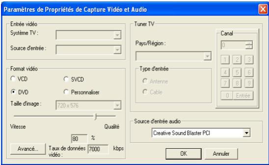 ULEAD DVD MOVIEFACTORY 3 - Boîte de dialogue de Paramètres de Propriétés de Capture Audio - 1