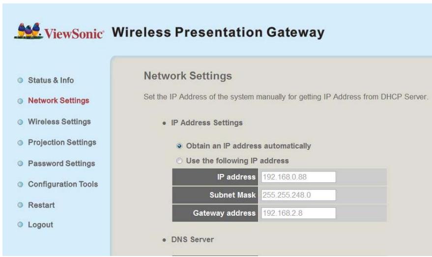 VIEWSONIC WPG-360 - 4-4 Paramètres réseau (Network Settings) - 1