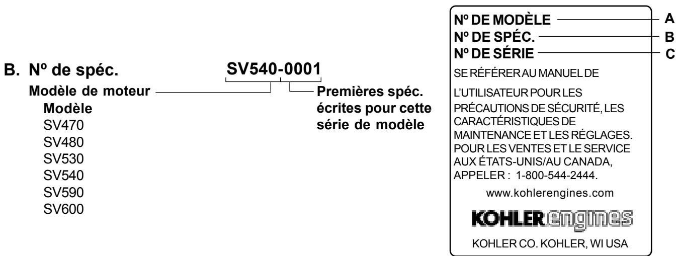KOHLER SV480 - Numéros d'identification des moteurs - 2