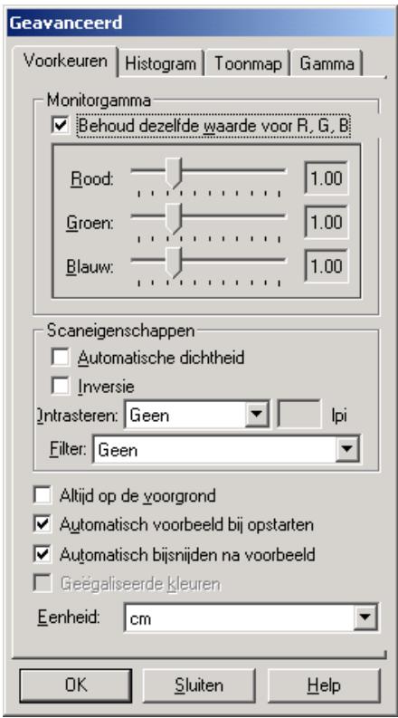PLUSTEK OPTICSLIM 1200 - Venster Geavanceerde instellingen - 1