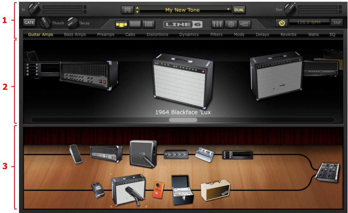 LINE 6 POD FARM 2 - Plug-In POD Farm 2 —Vue d'ensemble de l'interface - 1