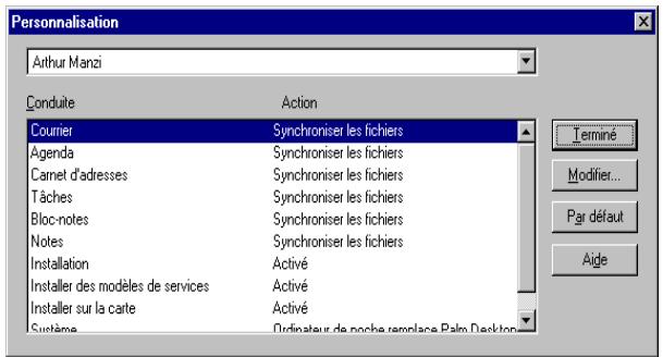 PALM M130 - Personnalisation des paramètres d'application hotSync - 1
