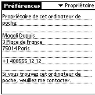 PALM M130 - Pour entre les préférences relatives au propriétaire : - 1