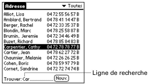 PALM M130 - Pour rechercher un enregistrement dans les adresses : - 1