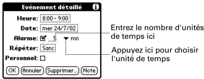 PALM M130 - Pour régler une alarme pour un événement : - 1