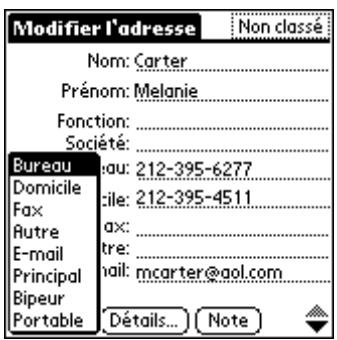 PALM M130 - Sélection du type des numéros de téléphone - 2
