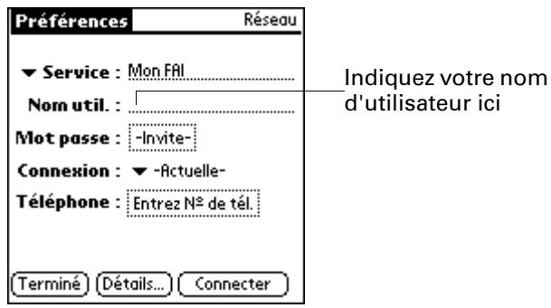 PALM M130 - Pour saisir un nom d'utilisateur : - 1