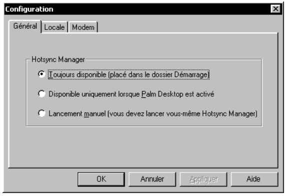 PALM M130 - Pour paramétrer les options hotSync sous windows : - 1