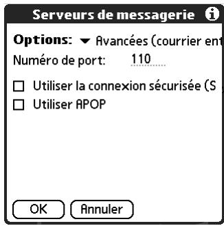 PALM TUNGSTEN T2 - Pour configurer des options de courrier entrant supplémentaires : - 2