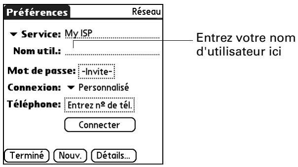 PALM TUNGSTEN T2 - Pour saisir un nom d'utilisateur : - 1