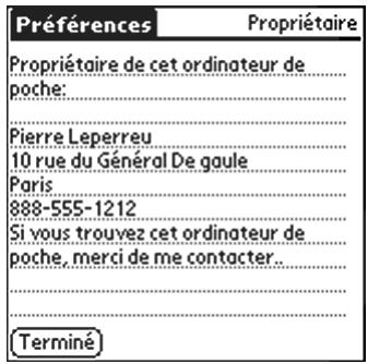 PALM TUNGSTEN T2 - Pour personnaliser les prévalences relatives au propriétaire: - 1