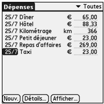 PALM TUNGSTEN T2 - Pour ouvrir l'application dépenses : - 1