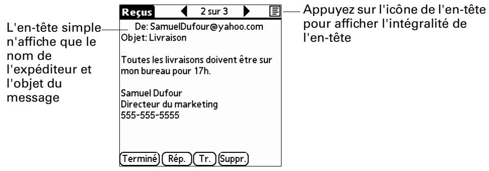 PALM TUNGSTEN T2 - Détails de l'en-tête d'un message - 1