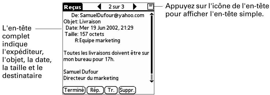 PALM TUNGSTEN T2 - Détails de l'en-tête d'un message - 2
