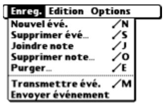 PALM TUNGSTEN T2 - Utilisation des menus de l'application agenda - 1