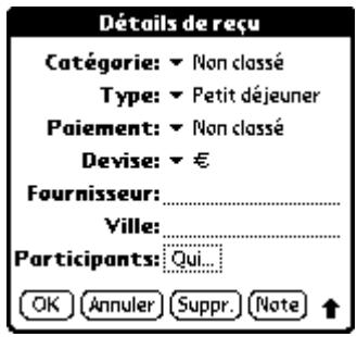 PALM TUNGSTEN T2 - Pour ajouter des noms à un enregistrement de dépenses : - 1