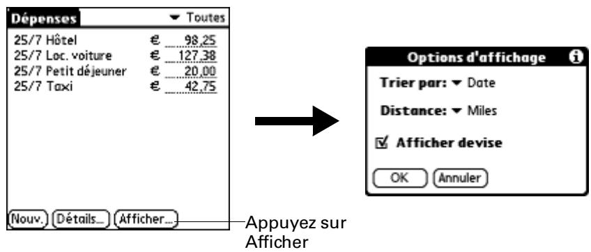 PALM TUNGSTEN T2 - Pour ouvrir la boîte de dialogue options d'affichage : - 1