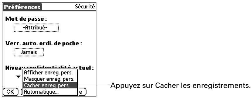 PALM TUNGSTEN T2 - Pour cacheter tous les enregistrements personnels : - 1