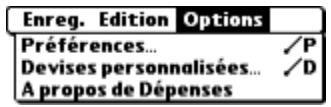 PALM TUNGSTEN T2 - Utilisation des menus de l'application dépenses - 2