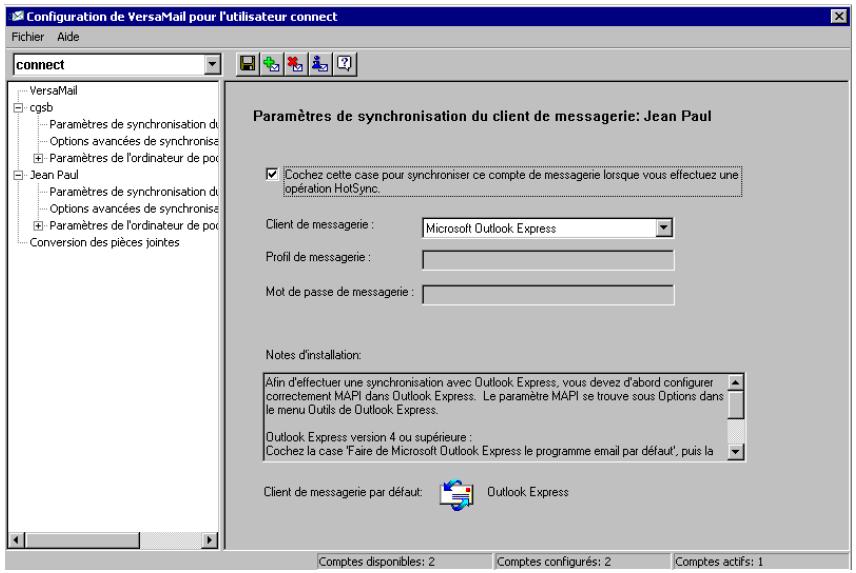 PALM TUNGSTEN T2 - Pour configurer un compte et définir les options de synchronisation : - 2