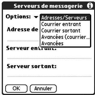 PALM TUNGSTEN T2 - Pour modifier l'adresse électronique et les paramètres du serveur de messagerie : - 1