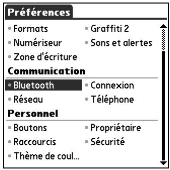PALM TUNGSTEN T2 - Configuration de la catégorie communication de l'écran préférences - 2