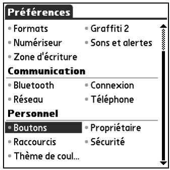 PALM TUNGSTEN T2 - Pour afficher les écrans des préférences relatives à la catégorie personnel : - 2