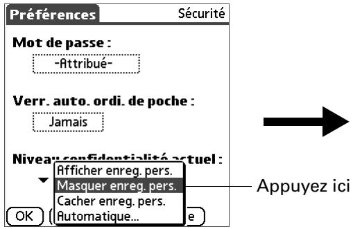 PALM TUNGSTEN T2 - Pour masquer tous les enregistrements personnels : - 1