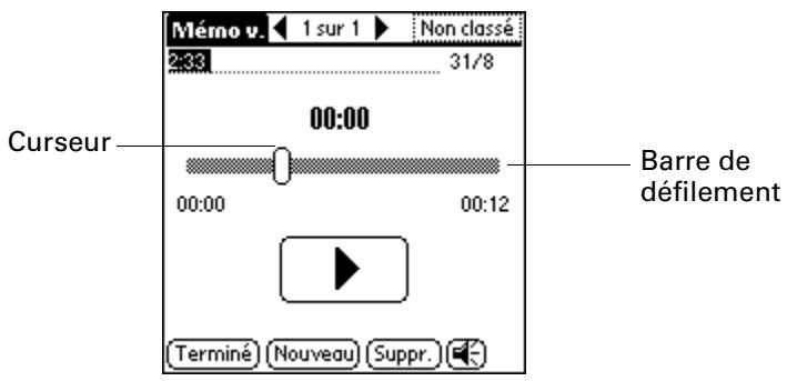 PALM TUNGSTEN T2 - Pour écouter une partie d'un mémo vocal : - 1