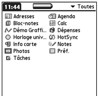 PALM TUNGSTEN T2 - Pour modifier l'affichage de l'écran applications : - 1