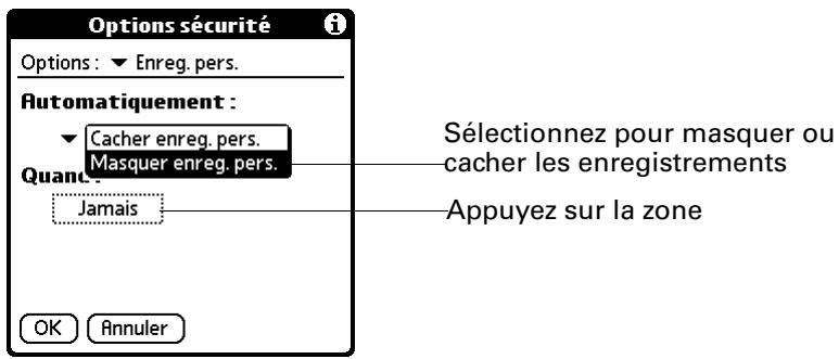 PALM TUNGSTEN T2 - Pour cacher ou masquer vos enregistrements lorsque vous eteignez votre ordinateur de poche : - 1
