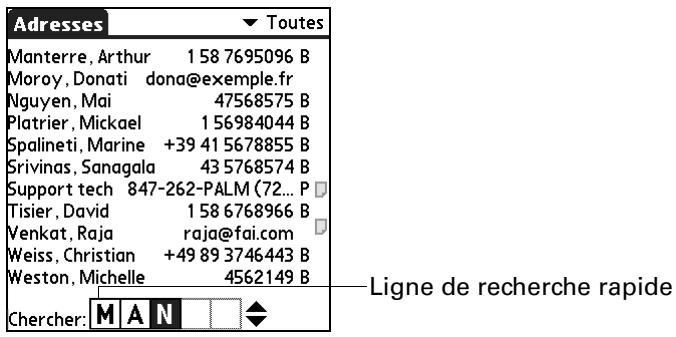 PALM TUNGSTEN T2 - Pour rechercher un enregistrement dans adresses avec le navigateur : - 1