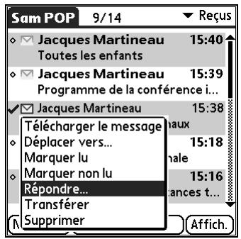 PALM TUNGSTEN T2 - Pour répondre à un message à partir de la liste des dossiers : - 1