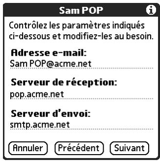 PALM TUNGSTEN T2 - Pour modifier les paramètres des serveurs de messagerie : - 1