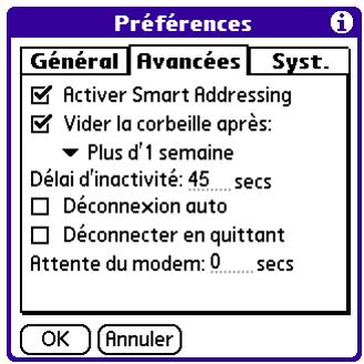 PALM TUNGSTEN T2 - Pour définir des préférences de compte avancées : - 1
