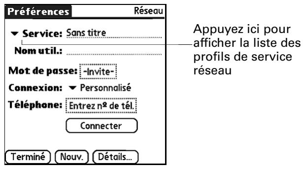 PALM TUNGSTEN T2 - Pour choisir un profil du service réseau: - 1