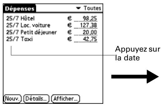 PALM TUNGSTEN T2 - Pour modifier la date d'une dépense : - 1