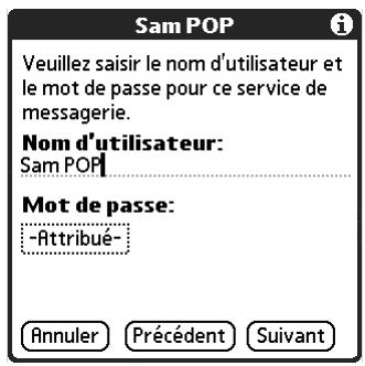 PALM TUNGSTEN T2 - Pour saisir le nom d'utilisateur et le mot de passe du compte : - 1